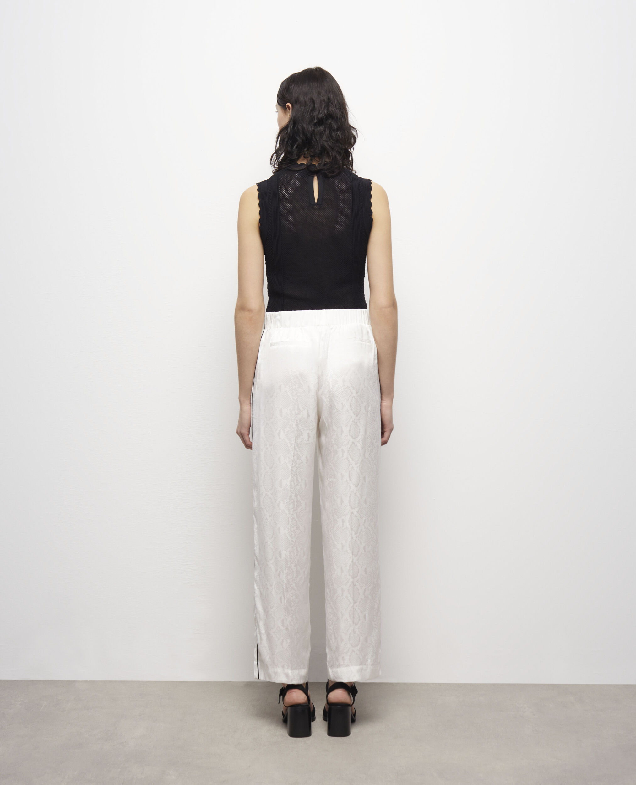 Snakeskin print satin pants, WHITE, hi-res image number null