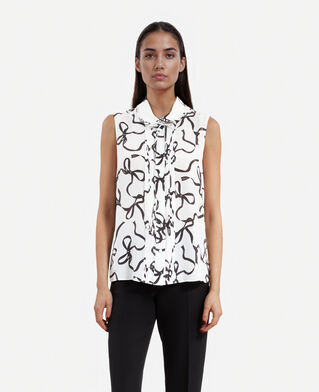 The Kooples WOMEN WHITE / BLACK ribbon print silk shirt