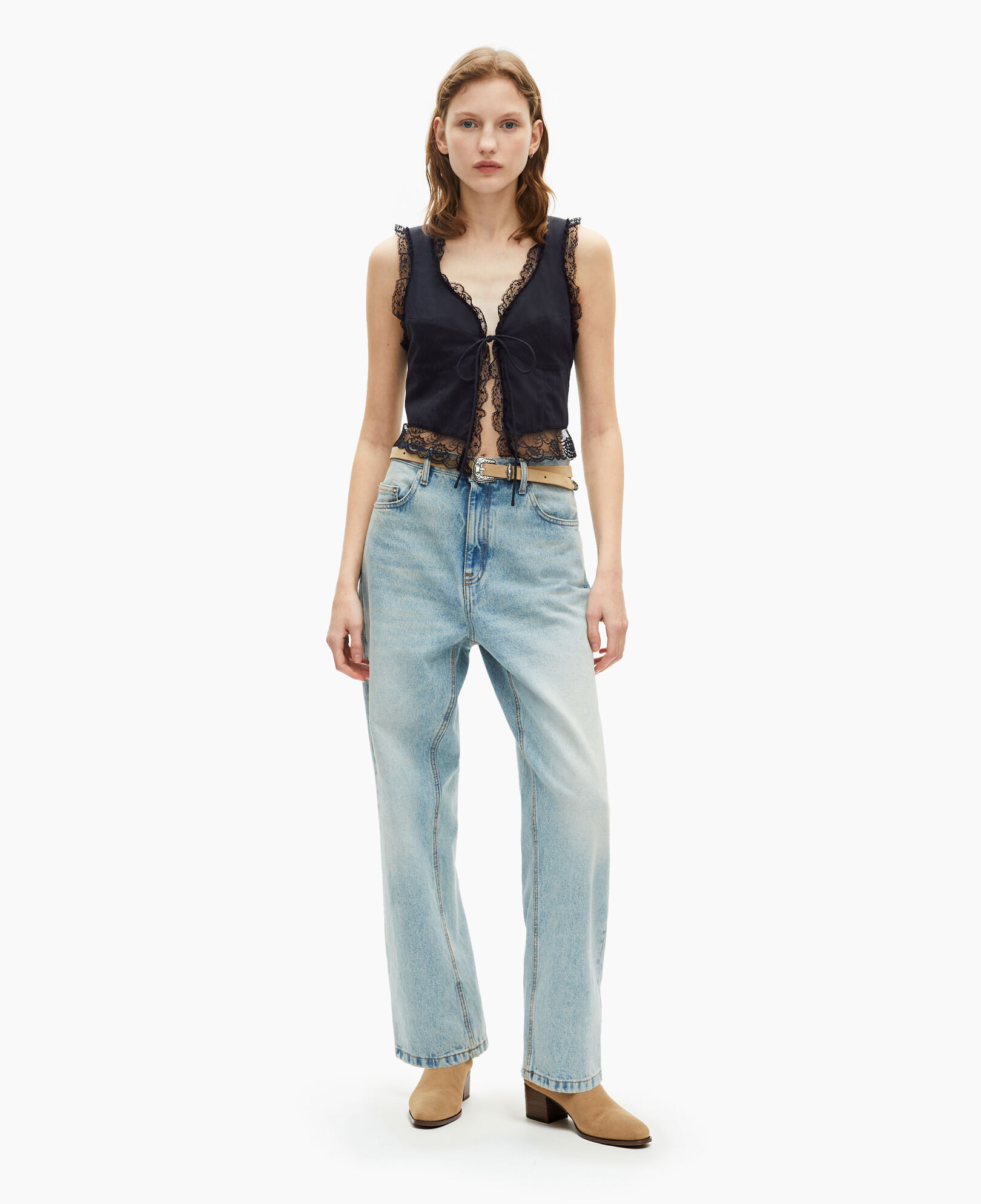 The Kooples WOMEN BLACK top with black lacing
