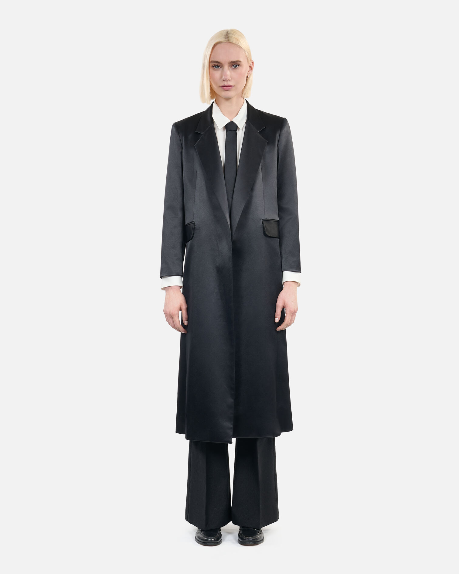 Manteau The Kooples x Carolina Ritzler en satin noir, BLACK, hi-res image number null