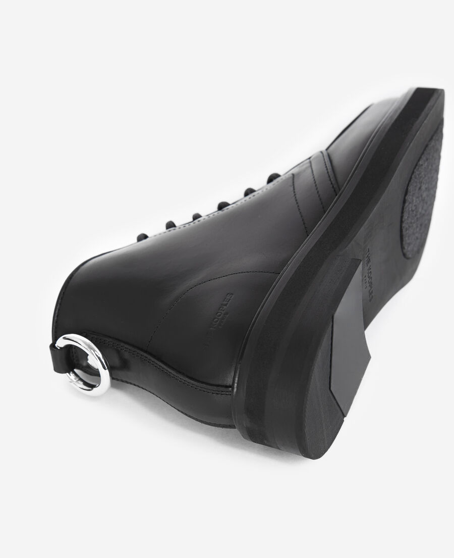 chunky smooth black leather ankle boots