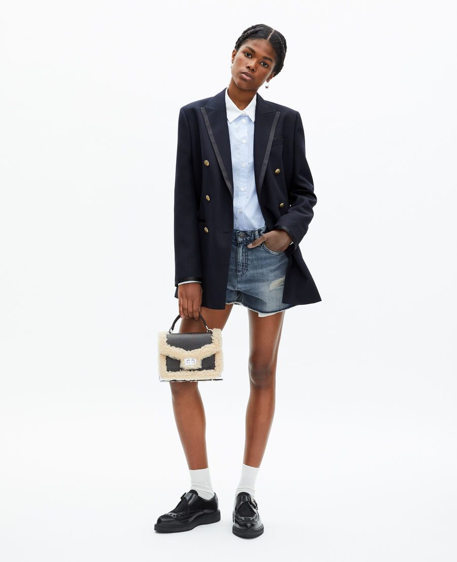 The Kooples WOMEN DARK NAVY navy blue wool-blend suit jacket