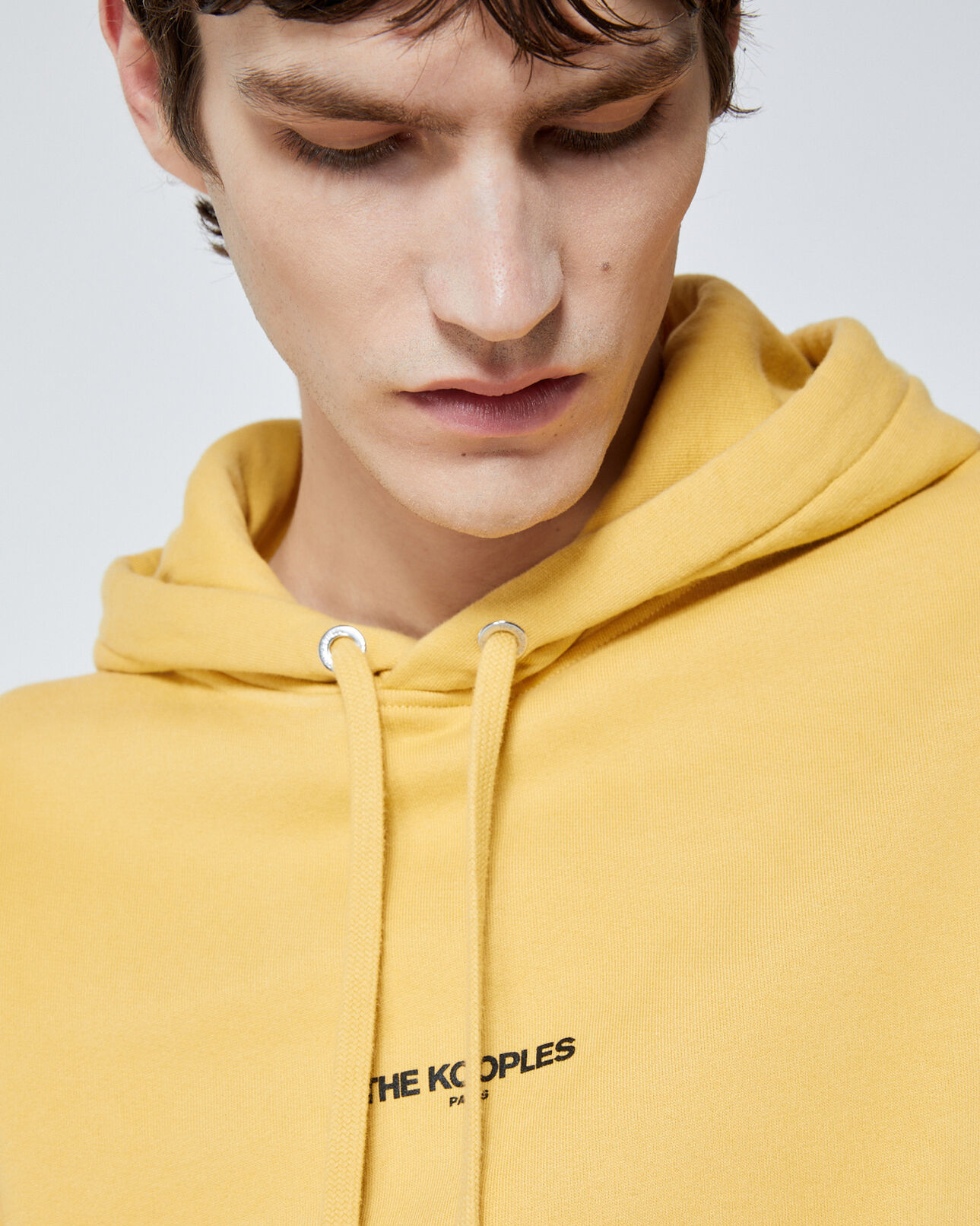 The Kooples HOMME YELLOW sweat à capuche jaune coton logo imprimé