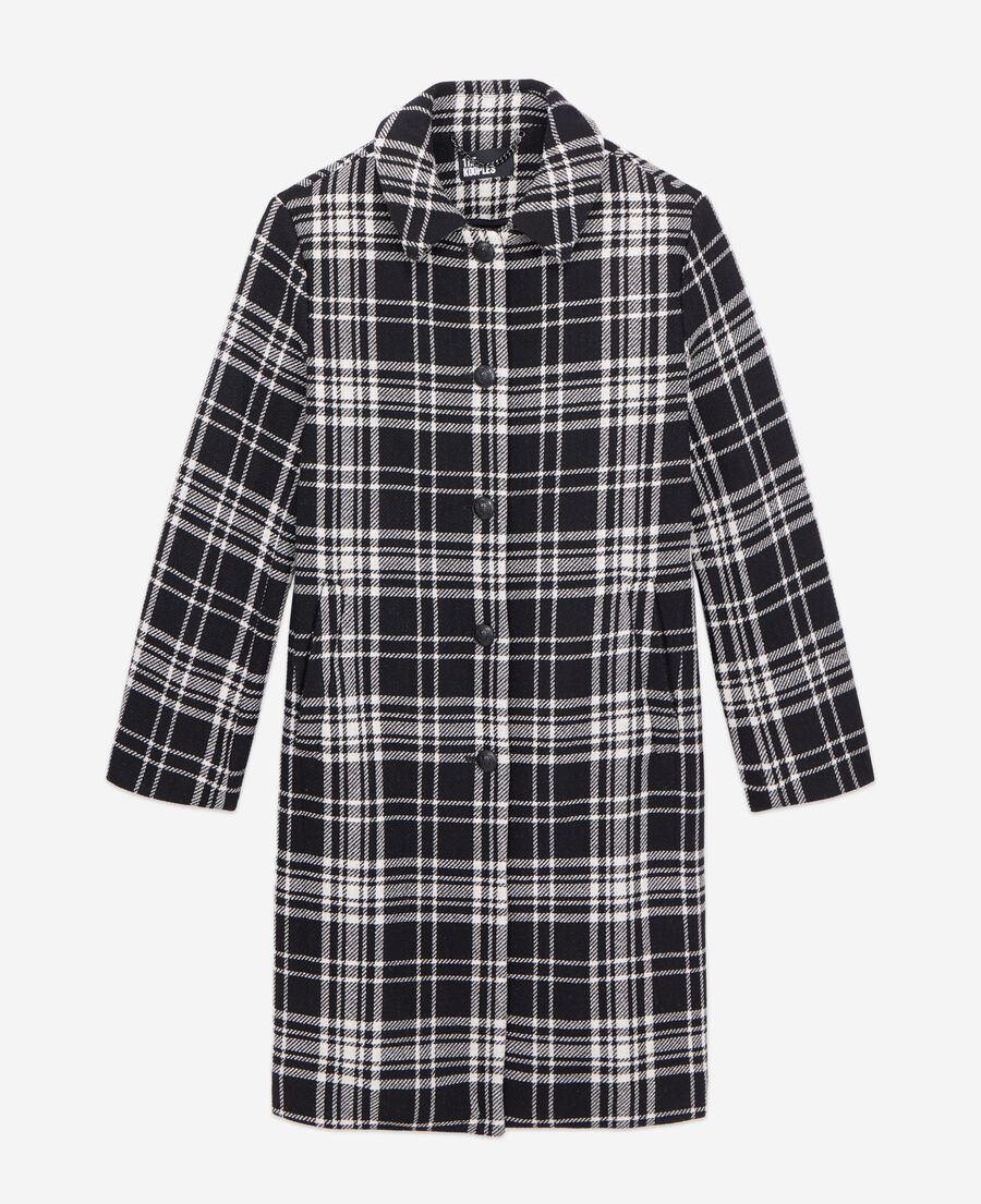 The Kooples FEMME BLACK WHITE manteau long à carreaux en laine mélangée