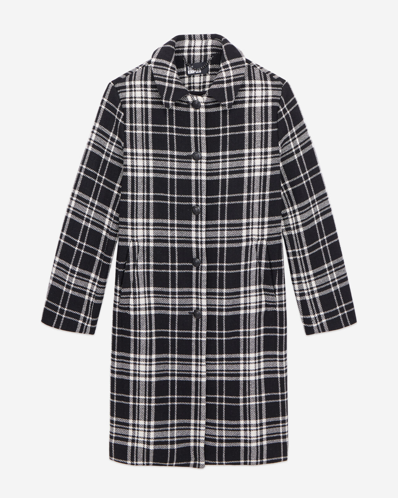 The Kooples FEMME BLACK WHITE manteau long à carreaux en laine mélangée