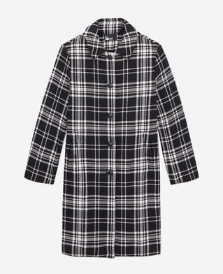 The Kooples FEMME BLACK WHITE manteau long à carreaux en laine mélangée