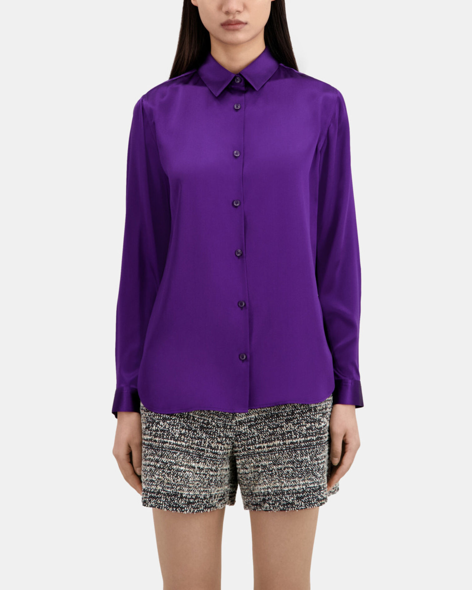 Mauve satin silk shirt, PURPLE, hi-res image number null