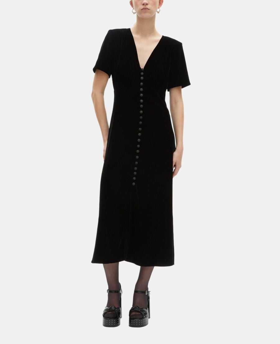 The Kooples MUJER BLACK vestido largo terciopelo negro