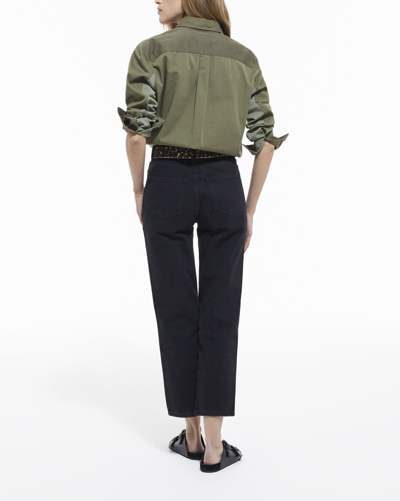The Kooples WOMEN OLIVE NIGHT khaki patchwork denim shirt