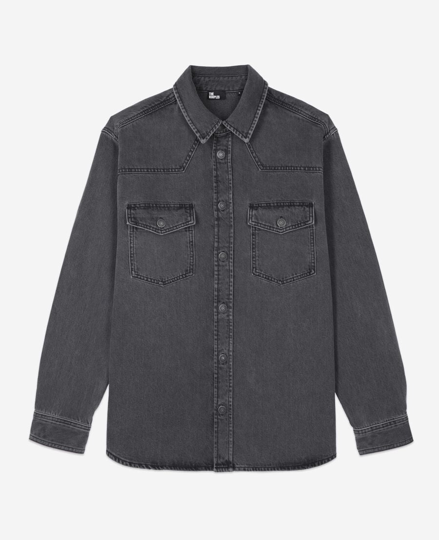 The Kooples MEN DARK GREY grey denim shirt
