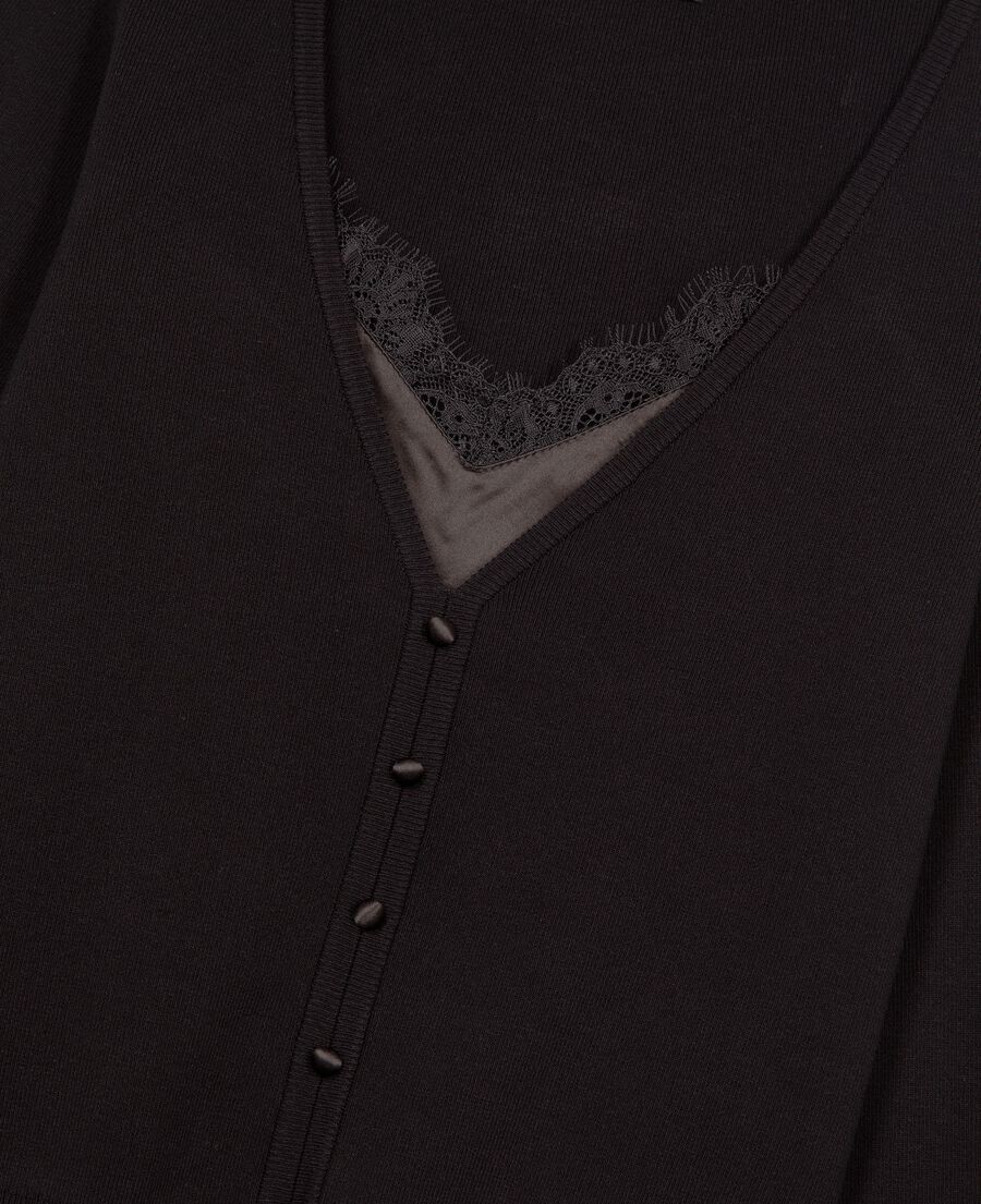 The Kooples DAMEN BLACK pullover mit trompe-l'oeil-effekt und schwarzer spitze