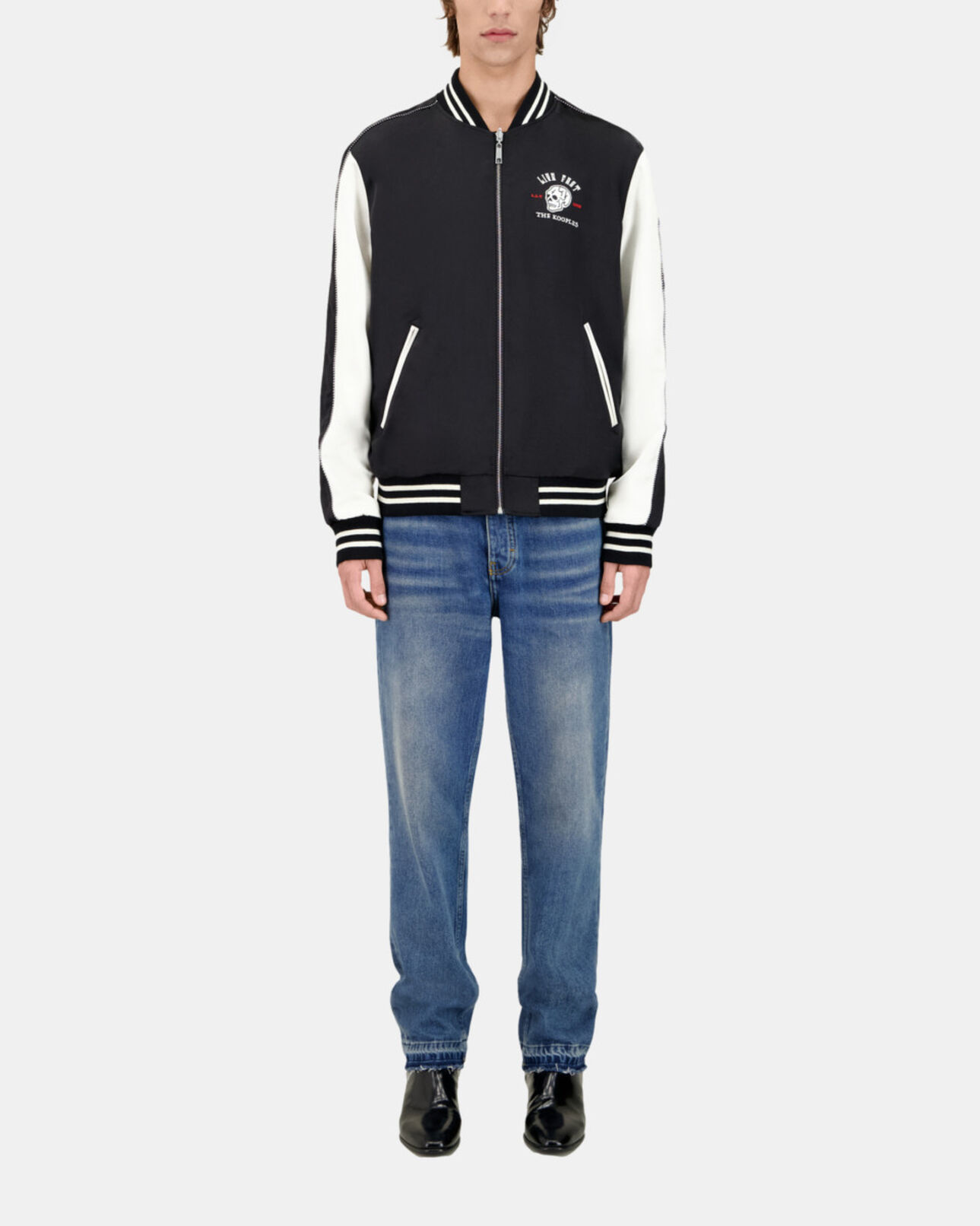 The Kooples MEN BLACK satin black reversible jacket with tiger embroidery