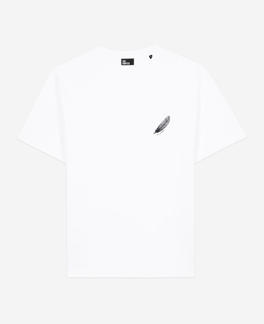 white t-shirt with feather embroidery