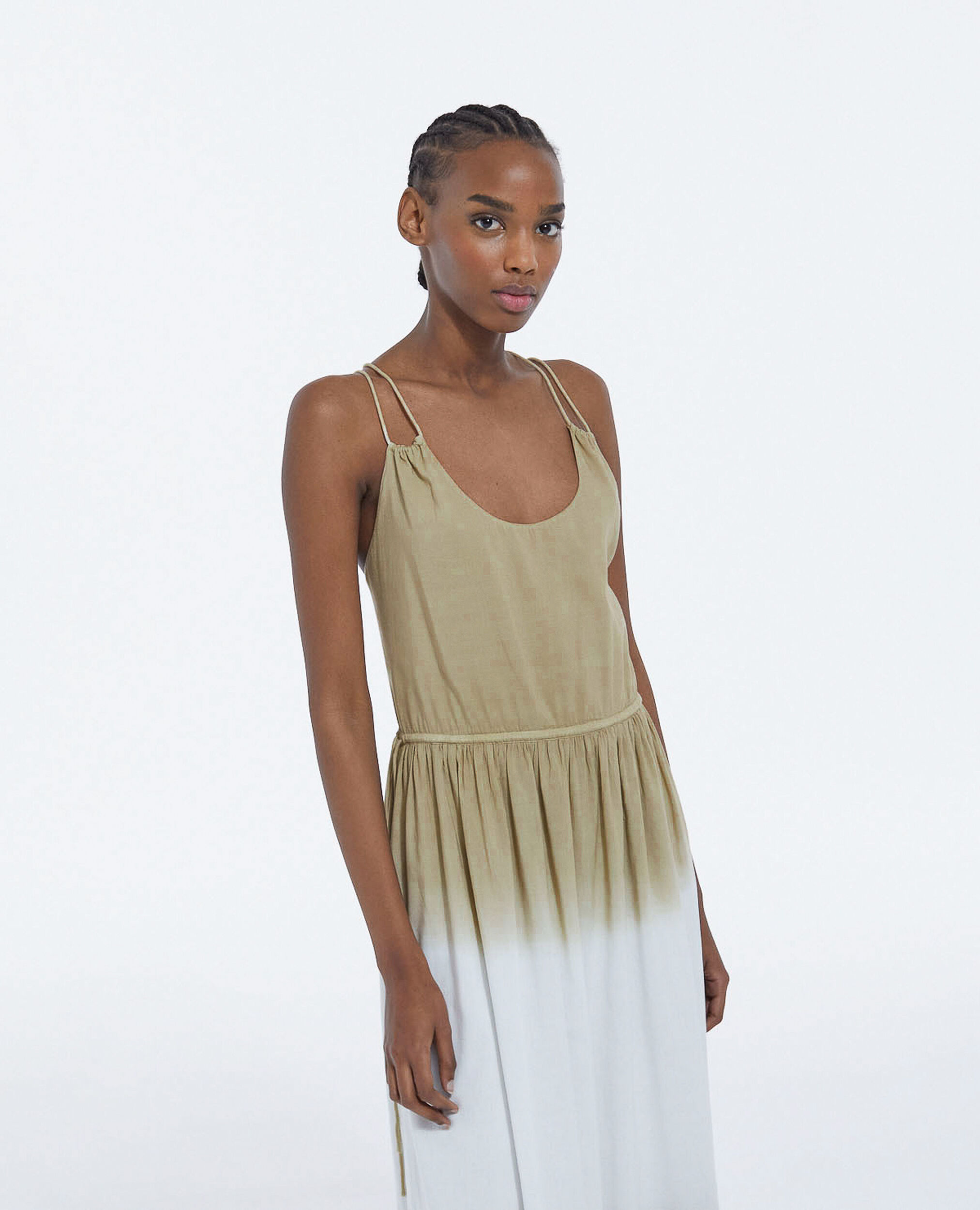 Long gradient khaki sleeveless dress with knot back, KAKI, hi-res image number null