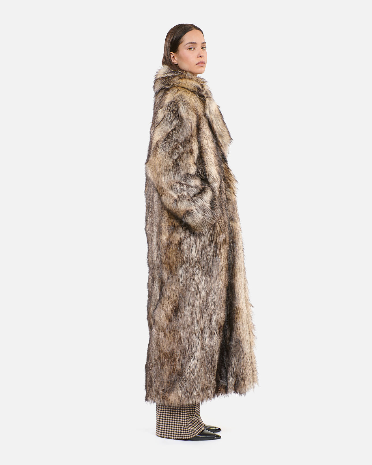 The Kooples FEMME DARK BEIGE manteau long effet fourrure beige