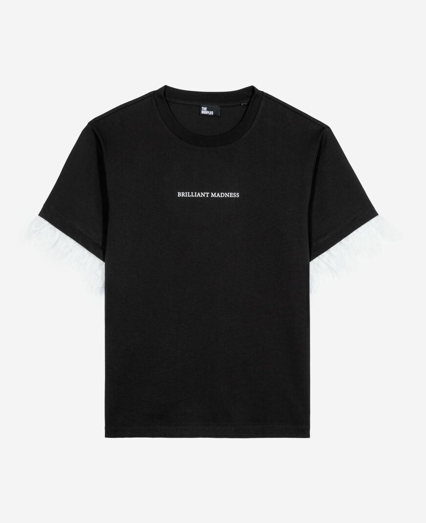 The Kooples F BLACK t-shirt with screen print and black lace