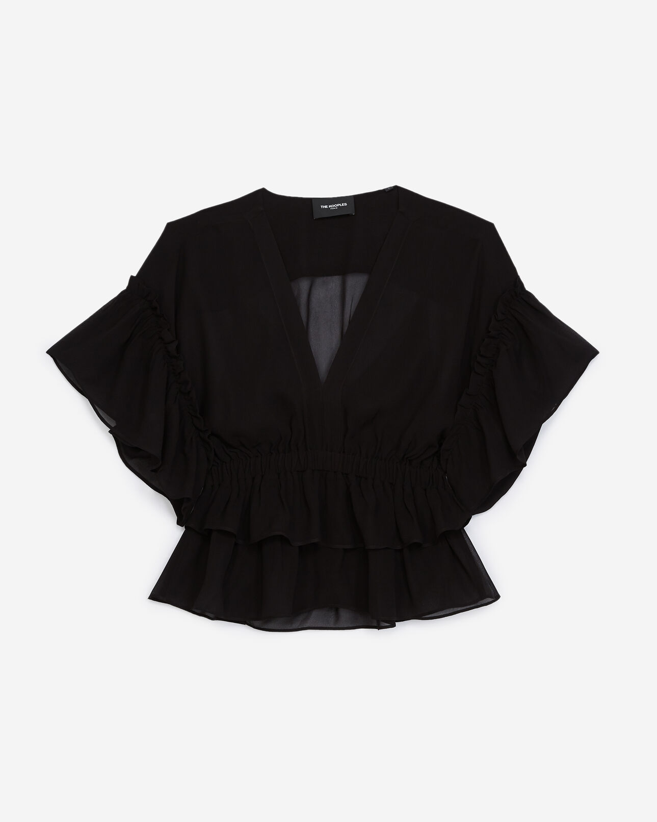 The Kooples FEMME BLACK top fluide noir volants taille élastique