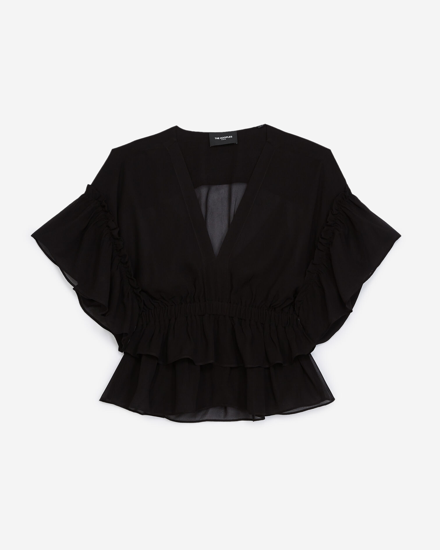 Top fluide noir volants taille élastique, BLACK, hi-res image number null