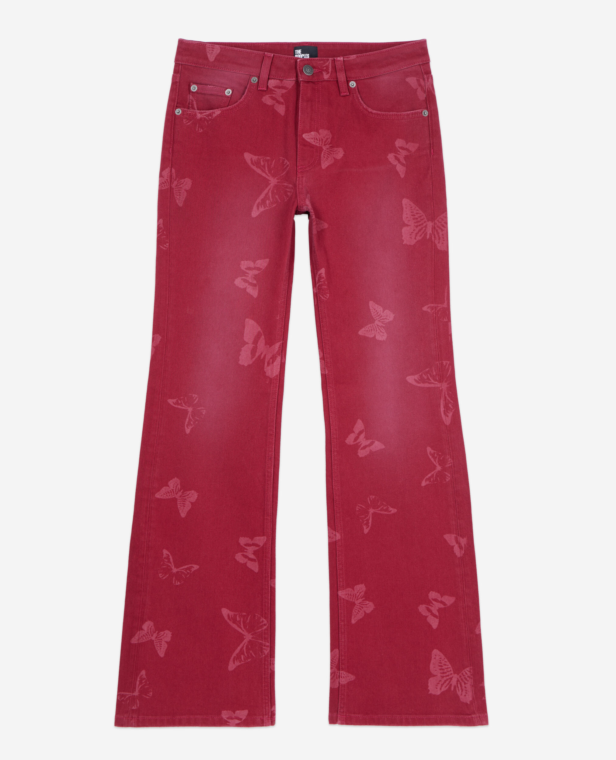 Jeans mit ausgestelltem Bein und Print, DARK RED, hi-res image number null