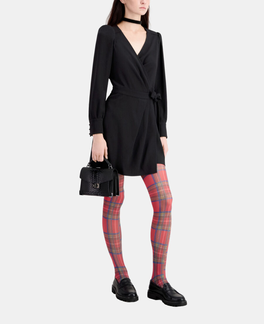 robe portefeuille courte noire en crêpe