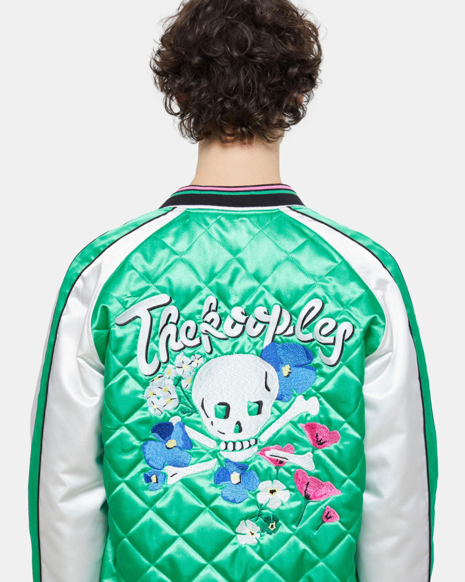 Two-tone satin teddy jacket with embroidery, GREEN-WHITE, hi-res image number null