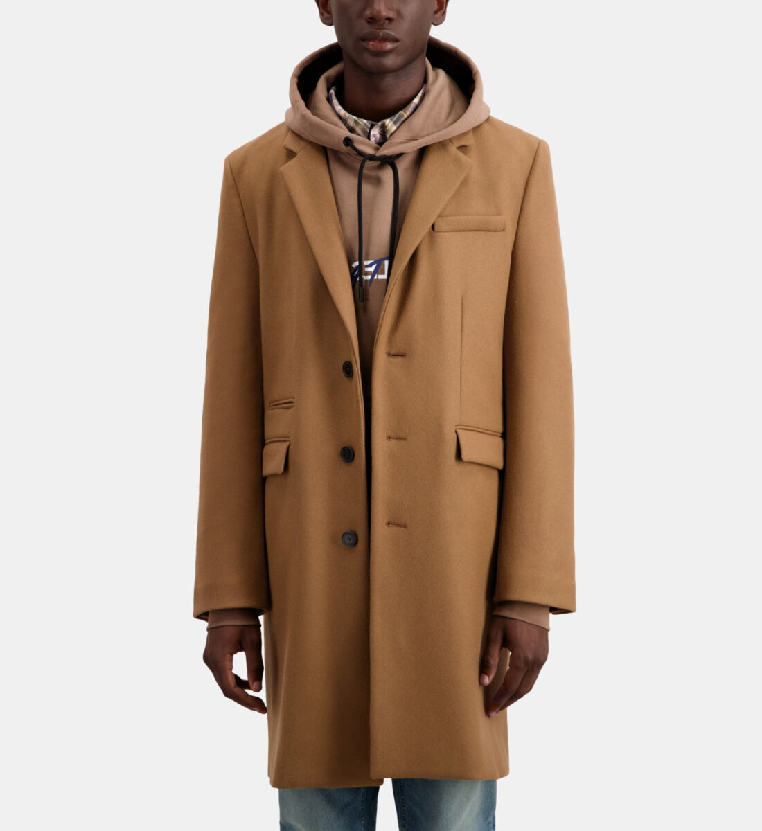 Long camel coat in wool blend The Kooples US