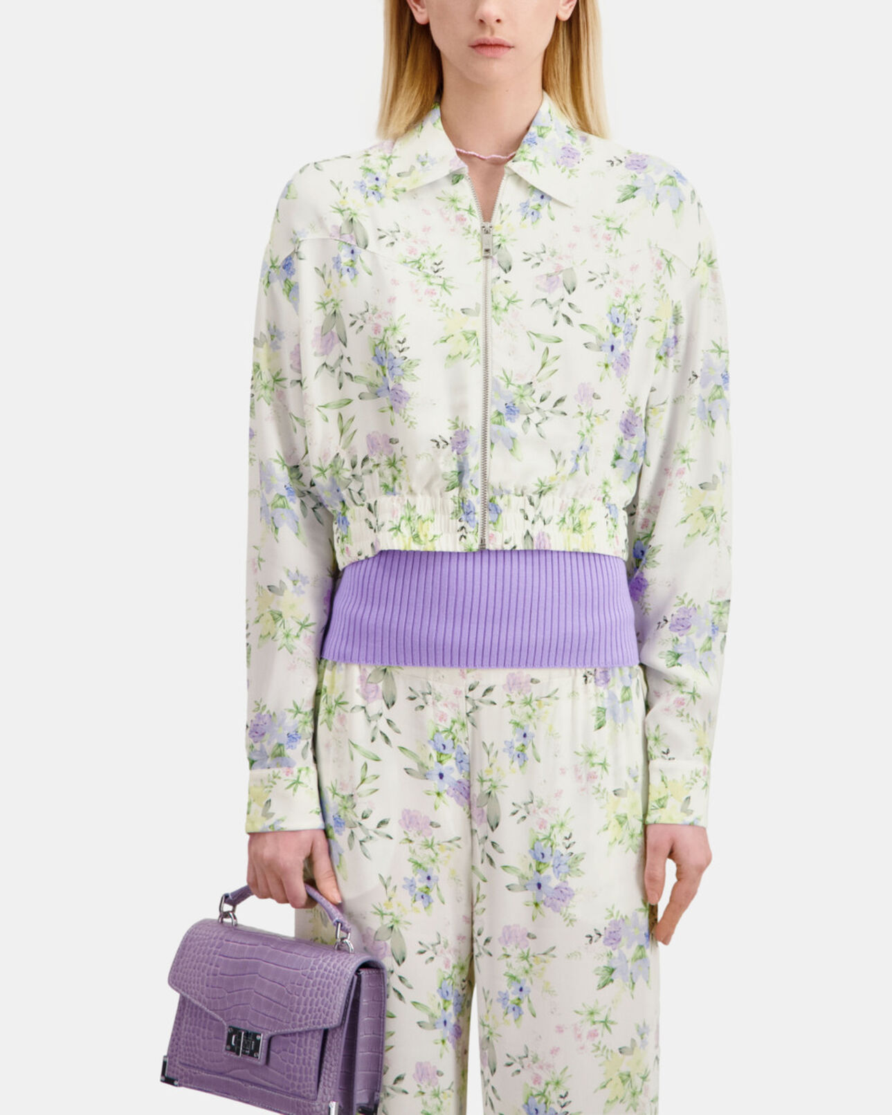 The Kooples FEMME LIGHT BLUE/WHITE chemise fleurie avec zip