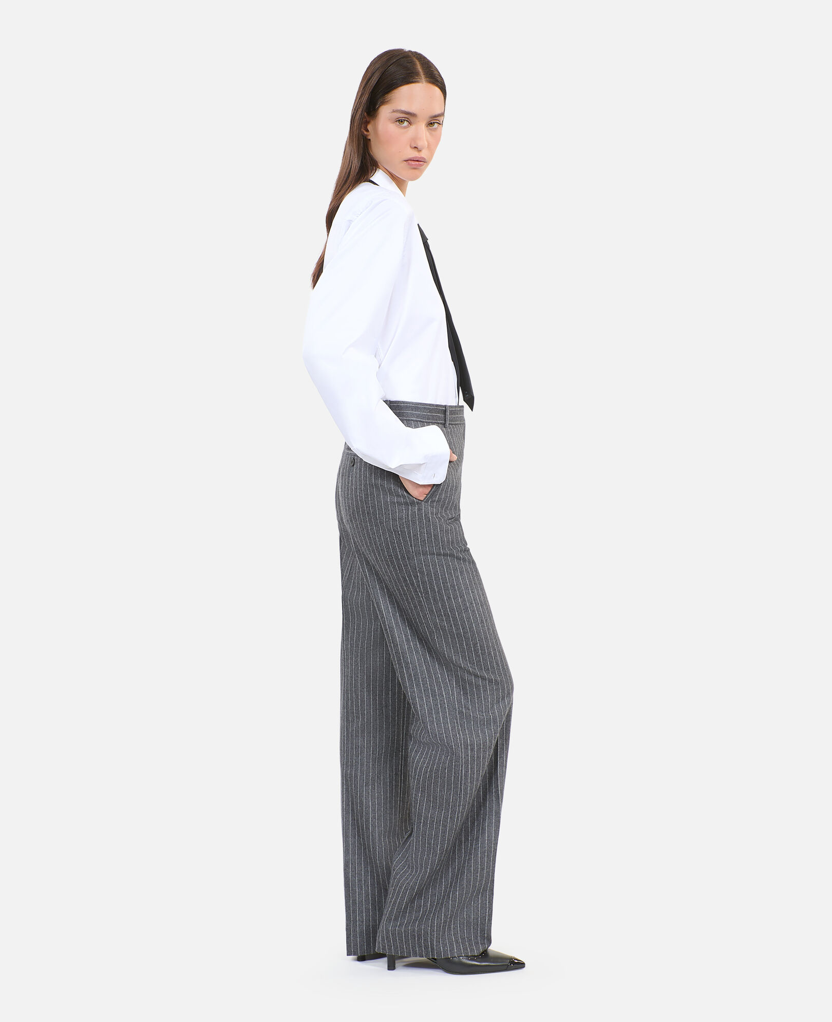 The Kooples WOMEN LIGHT GREY straight striped tailored pants