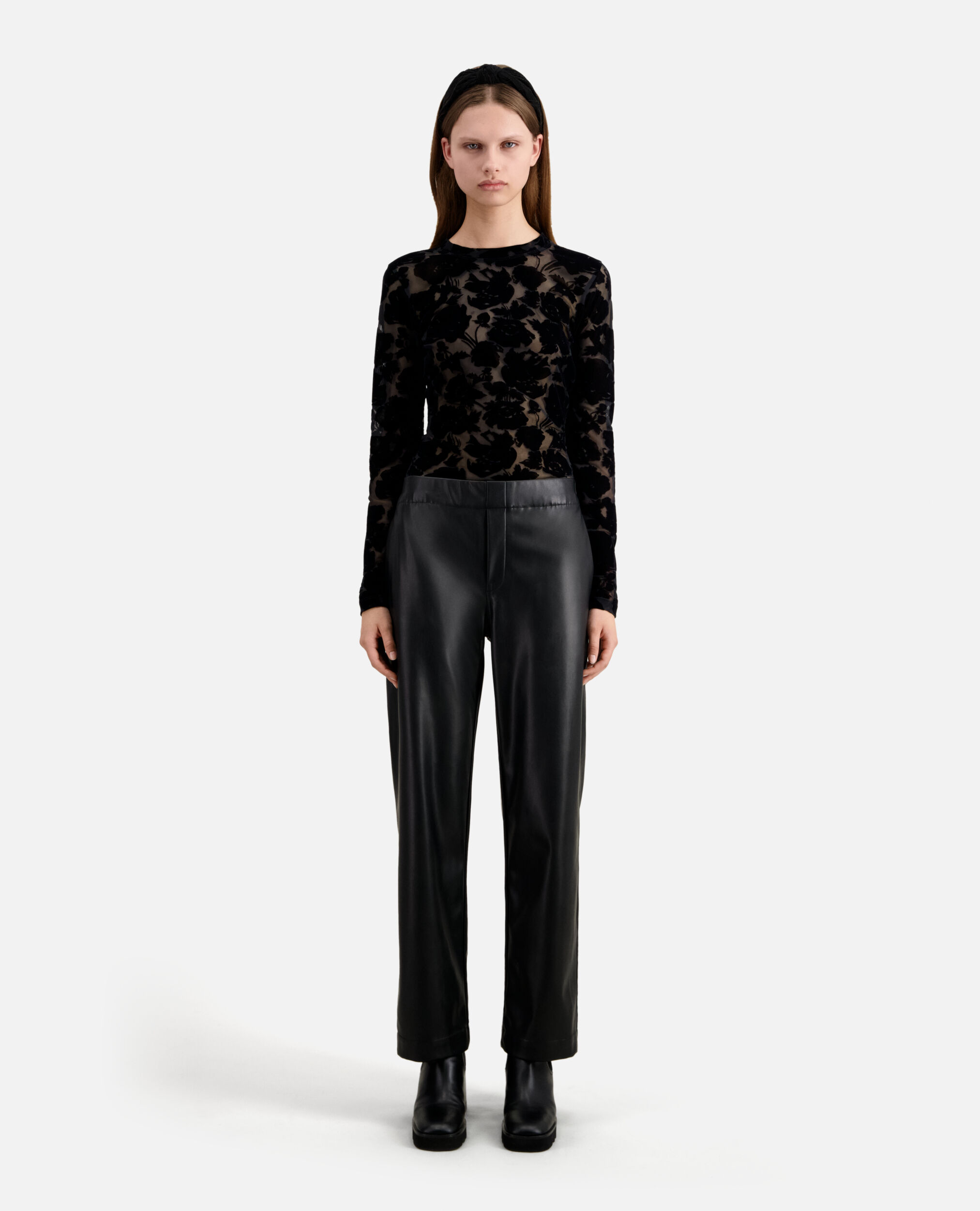 Black leather effect trousers, BLACK, hi-res image number null
