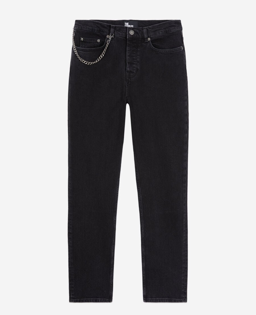The Kooples HOMME BLACK WASHED jean noir droit avec chaîne
