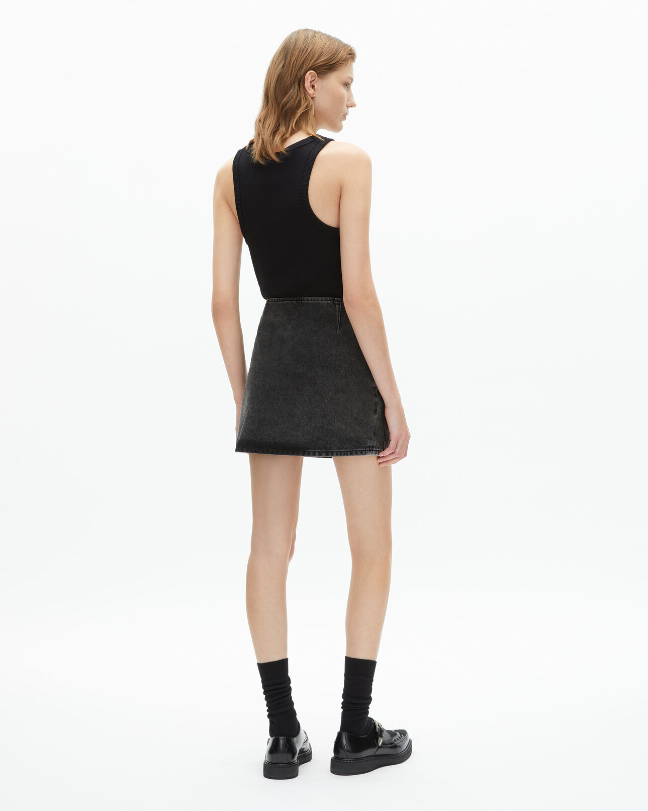 The Kooples WOMEN BLACK WASHED short skirt in grey denim