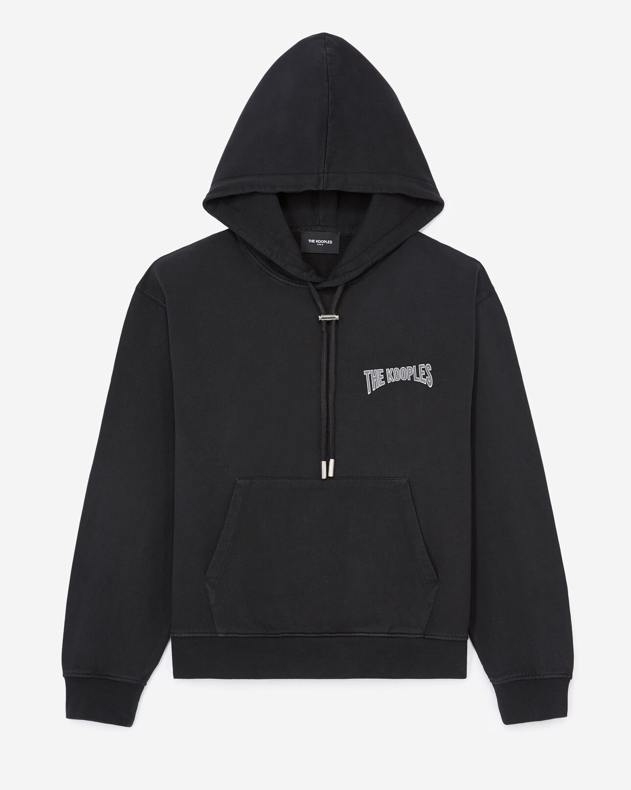 The Kooples WOMEN BLACK WASHED printed faded black sweatshirt with hood