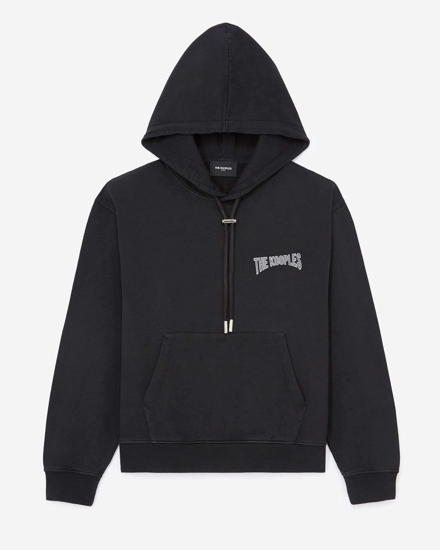Printed faded black sweatshirt with hood, BLACK WASHED, hi-res image number null