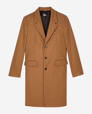 The Kooples MEN CAMEL wool coat with camel leather lapel collar