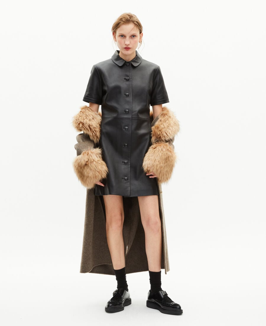 The Kooples WOMEN BLACK short black leather dress