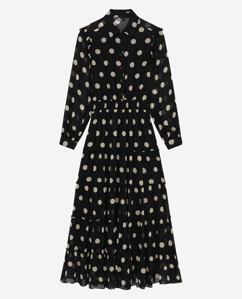 The Kooples DAMEN BLACK WHITE langes kleid mit schwarzen punkten