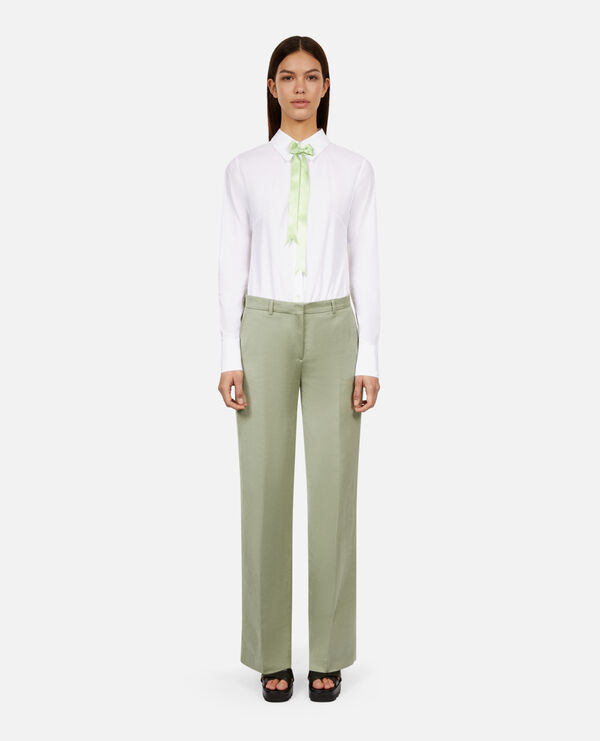 pantalon tailleur vert clair en lin