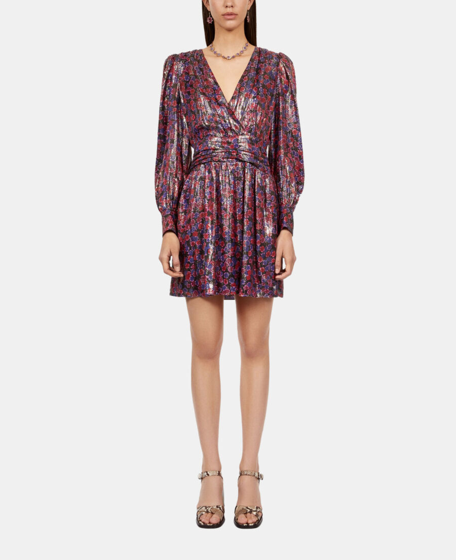 The Kooples DAMEN BLUE RED schwarzes, kurzes kleid mit metallic-schimmer