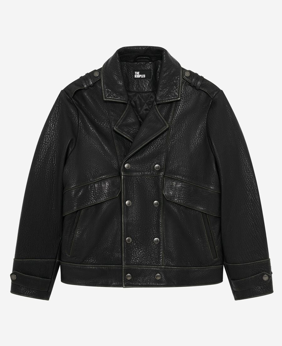The Kooples HOMME BLACK blouson en cuir double boutonnage noir