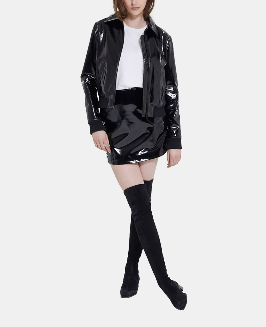 short black vinyl jacket
