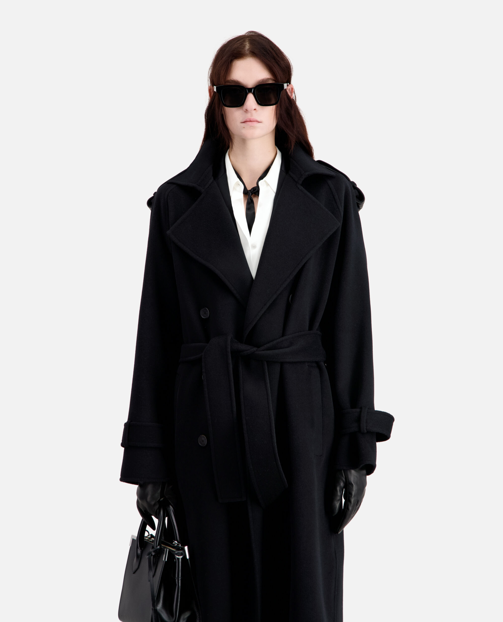 Abrigo largo negro mezcla lana, BLACK, hi-res image number null
