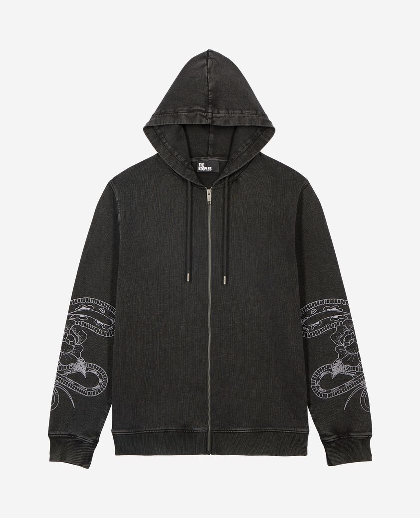 The Kooples HOMBRE BLACK WASHED sudadera con capucha y bordado negro