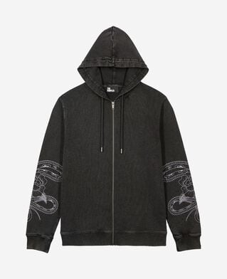 The Kooples MEN BLACK WASHED hooded sweatshirt with black embroidery