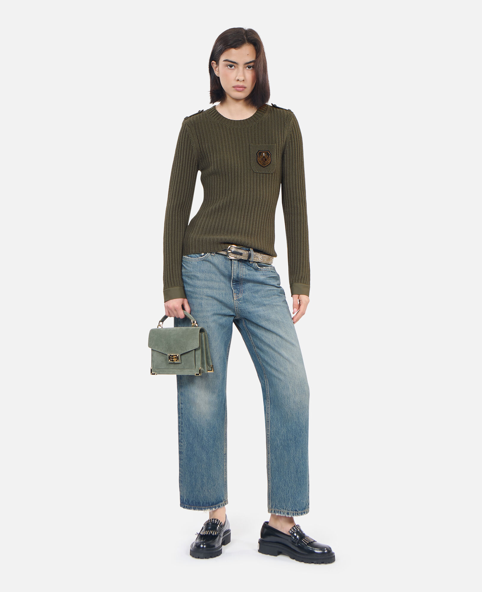 The Kooples DAMEN OLIVE NIGHT gerippter, khakifarbener strickpullover