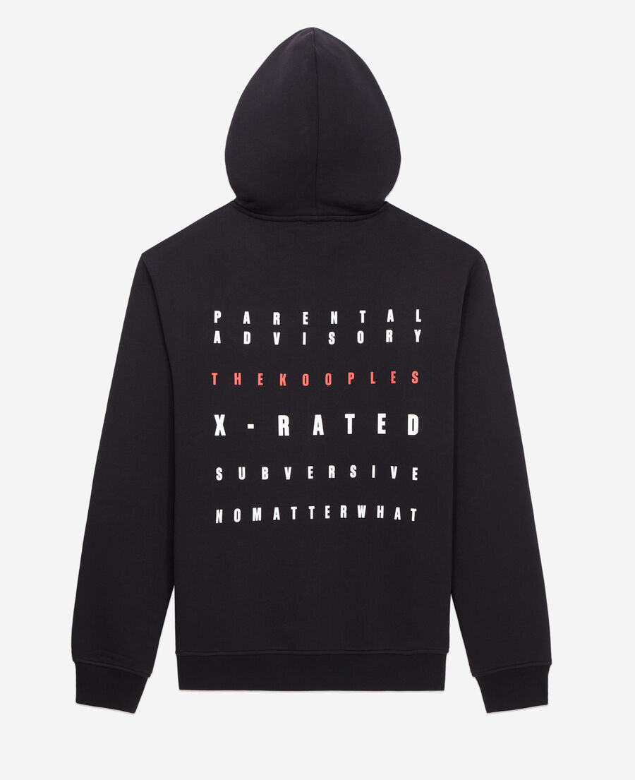 black hoodie with x rated serigraphy