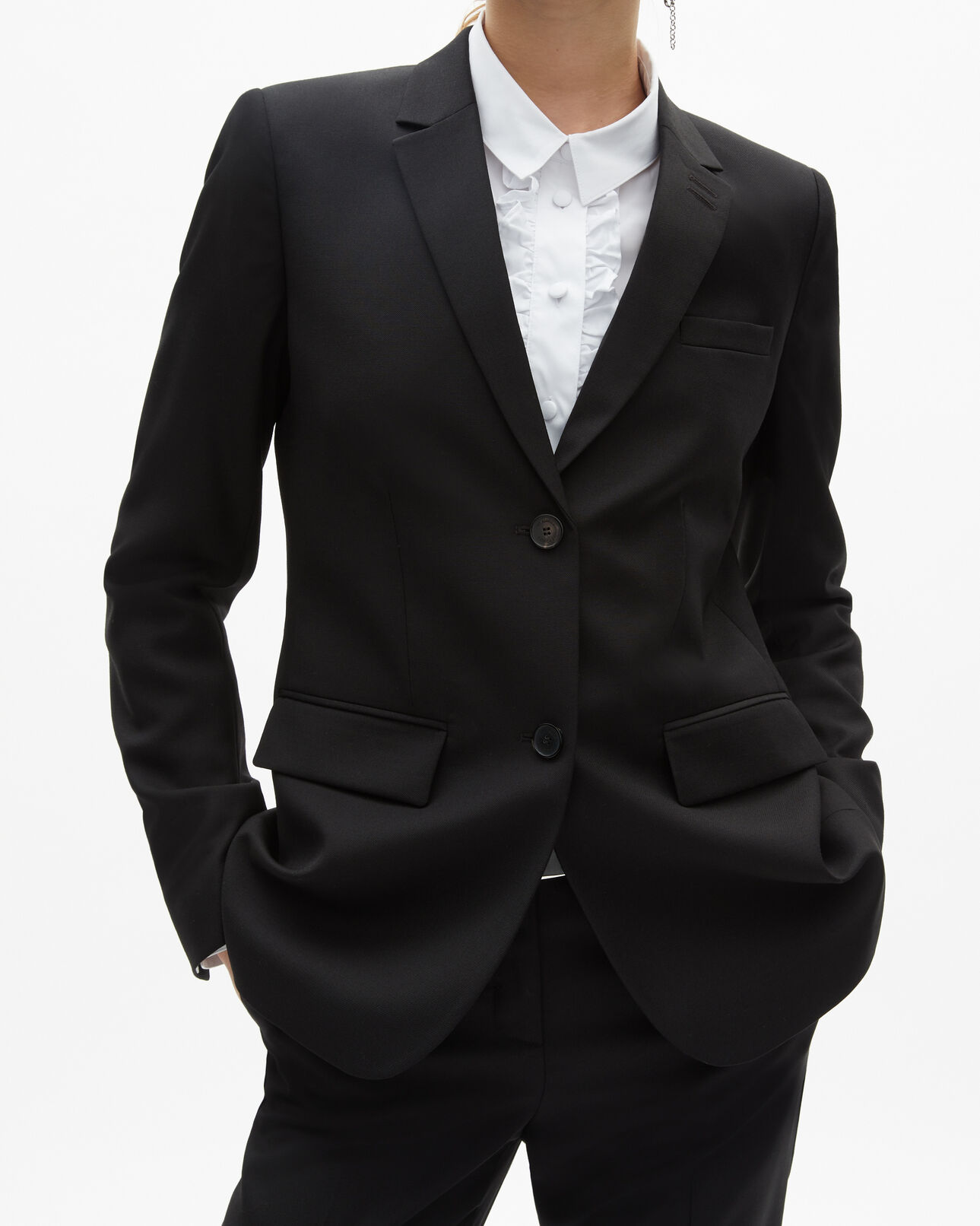 The Kooples WOMEN BLACK black wool suit jacket cinched cut