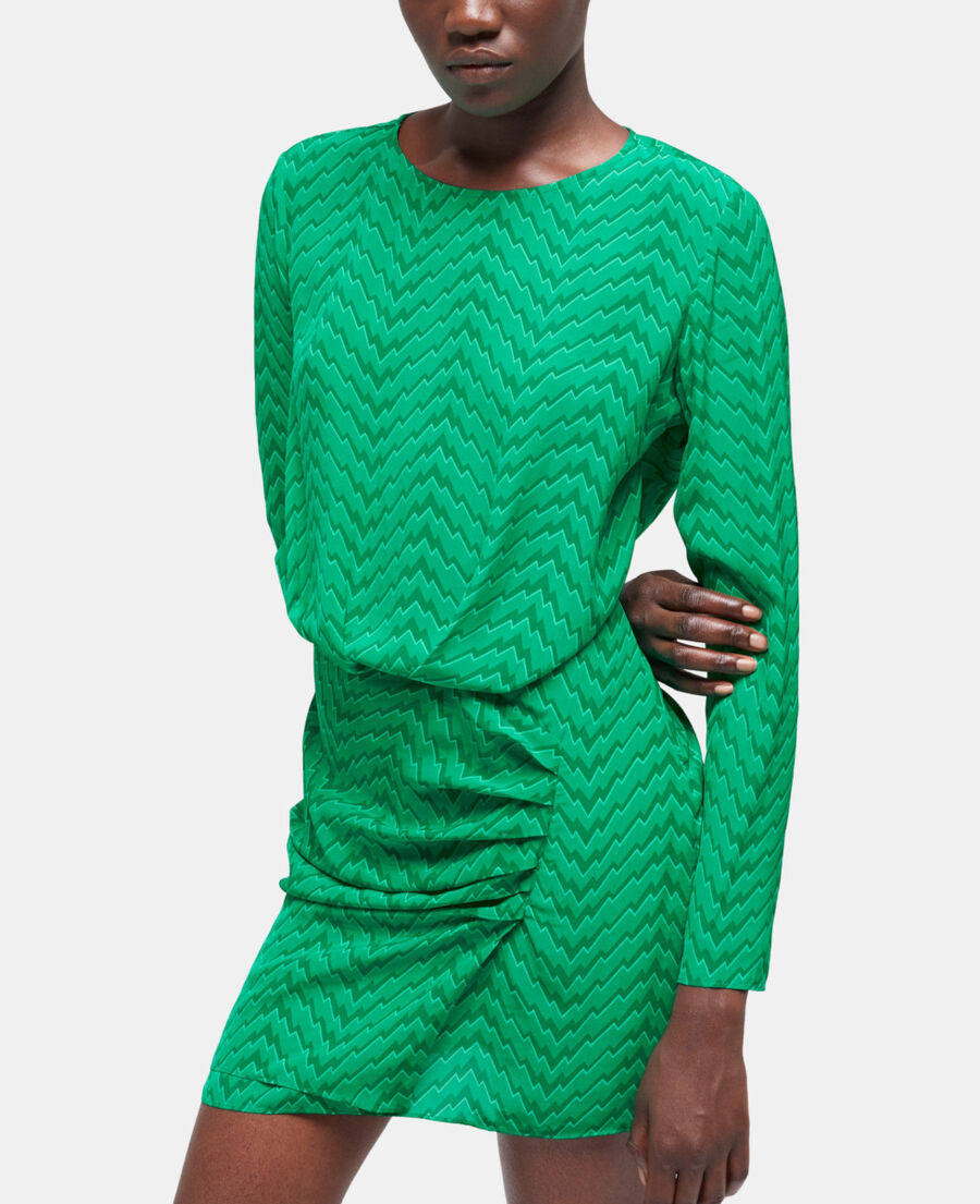 robe courte imprimée zigzag verte