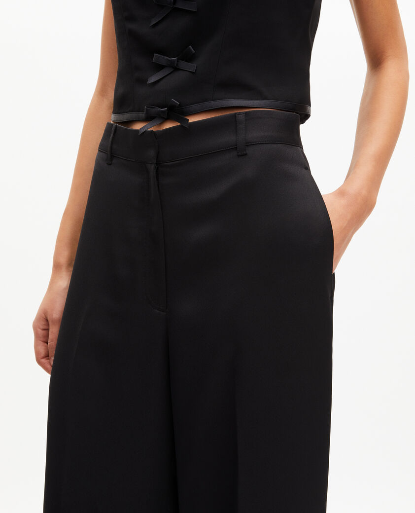 The Kooples FEMME BLACK pantalon large en satin noir