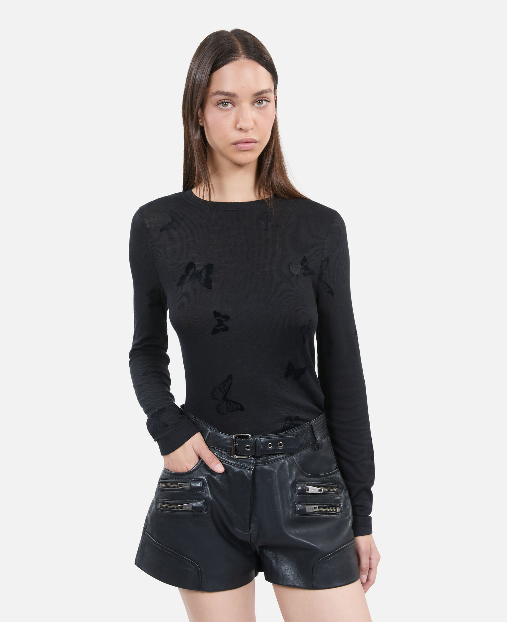 The Kooples WOMEN BLACK black long-sleeved t-shirt