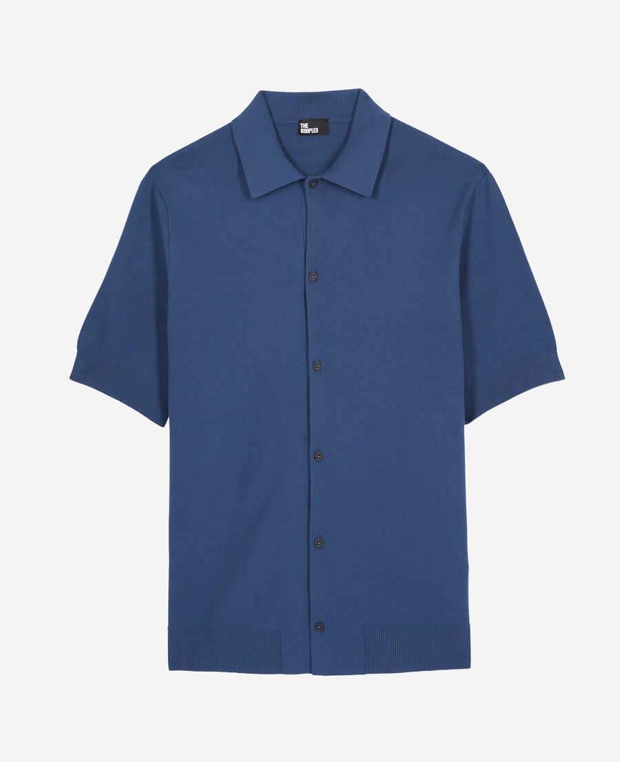 blue short-sleeved knitted shirt